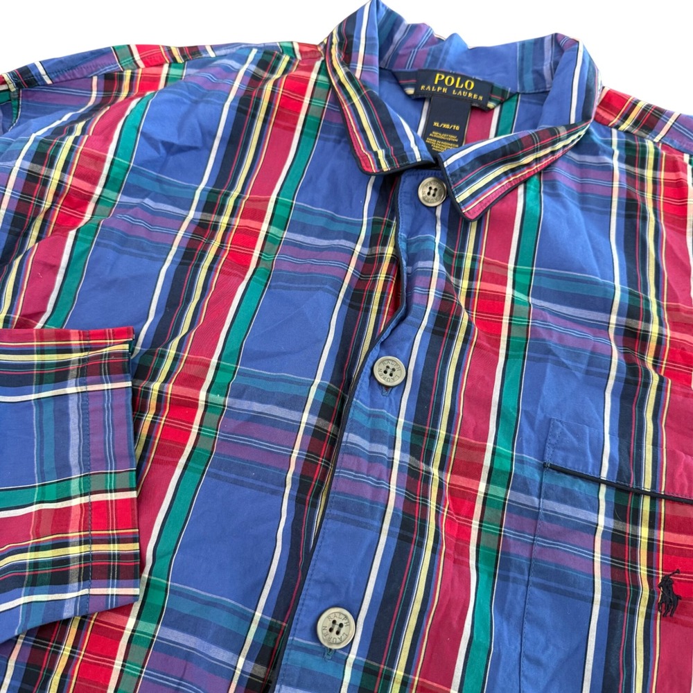 Polo Ralph Lauren Mens XL Plaid Pajama Shirt Blue Red Multi Cotton Sleepwear Top